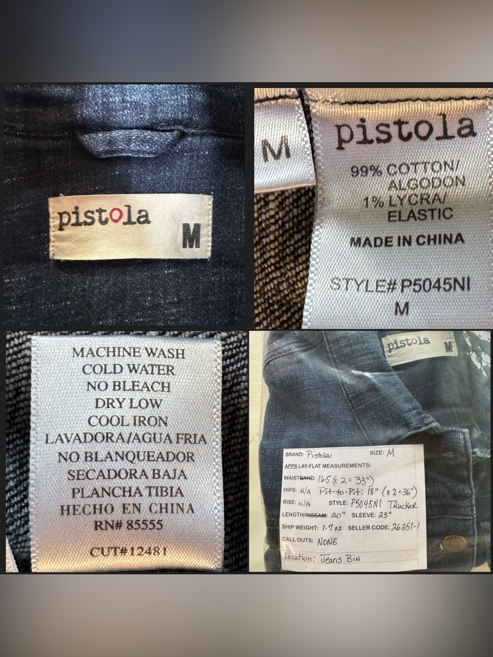 Pistola Blue Distressed Denim Button-Up Trucker Cropped Jean Jacket P5045N1 (M) - Picture 7 of 17